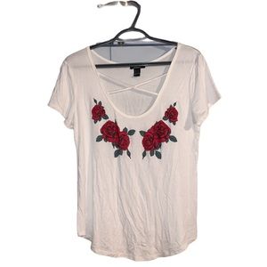 White Streetwear Society tee with roses